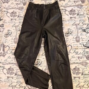 Leathers by Tibor Womens 7/8 Black Genuine Leather Pants High rise Elastic Waist